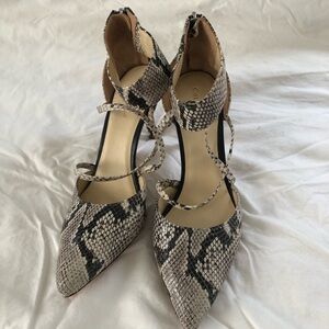 Cole Haan Snakeskin pumps with zippers and ankle straps, size 8B